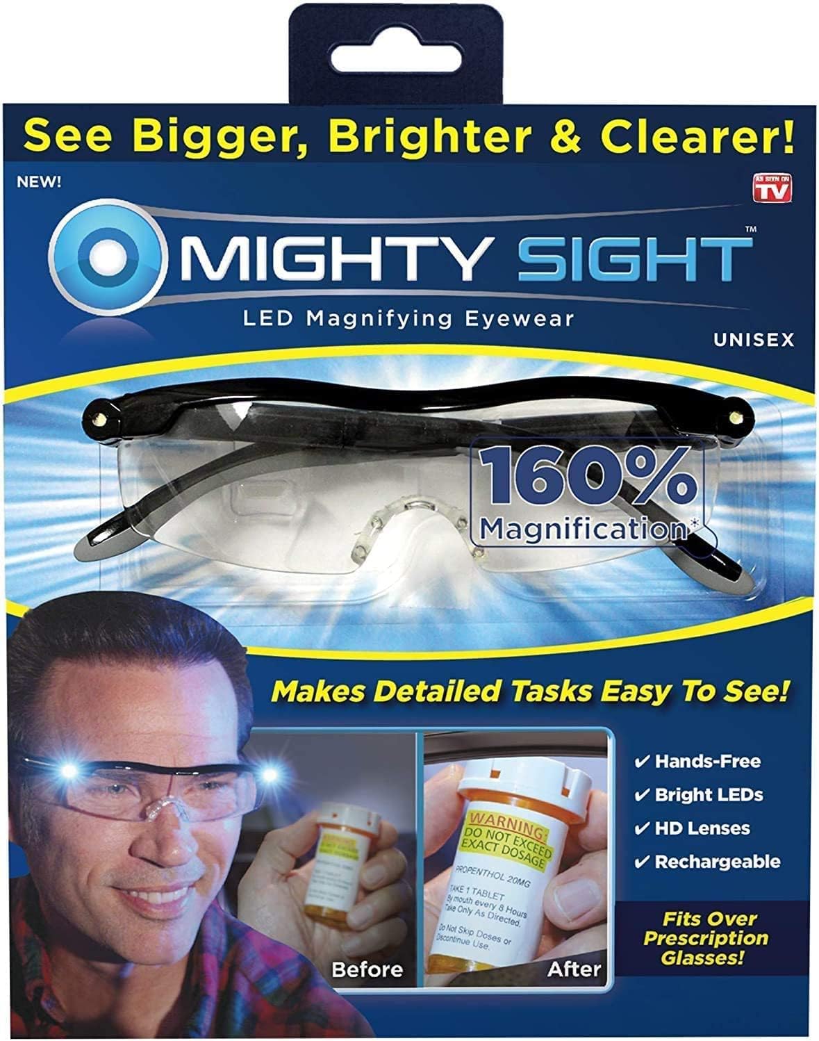 GAFAS DE AUMENTO CON LUZ LED RECARGABLES MIGTHY SIGHT 100% ORIGINALES