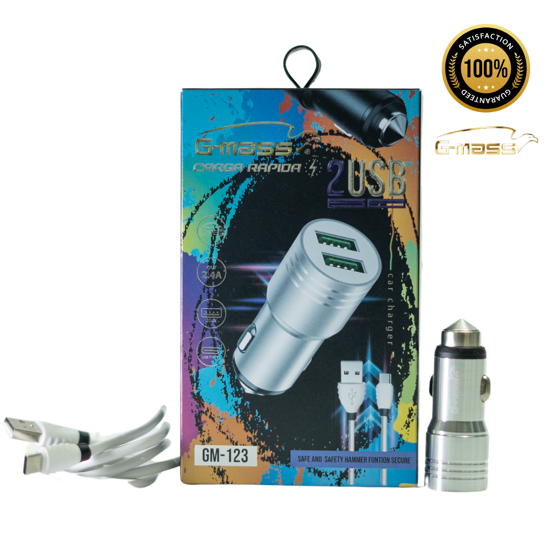 CARGADOR CARRO 2.4 AMP DOBLE ENTRADA CARGA RAPIDA TIPO C