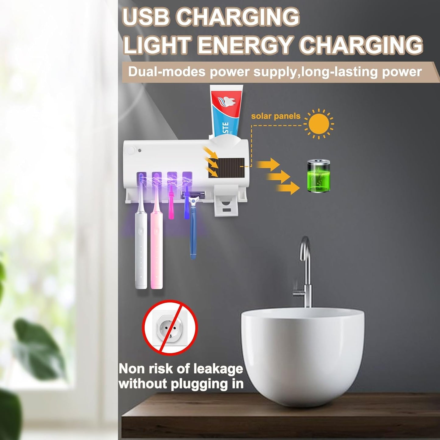 PORTA CEPILLO DISPENSADOR DE CREMA DENTAL CON ESTERILIZADOR  UV
