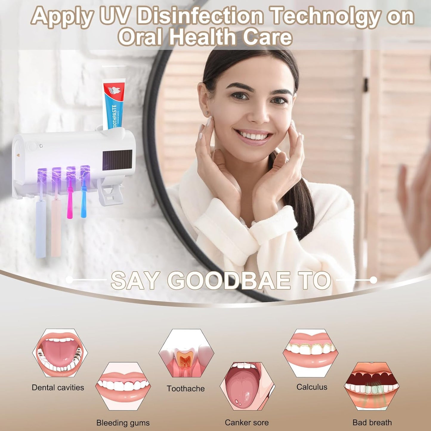 PORTA CEPILLO DISPENSADOR DE CREMA DENTAL CON ESTERILIZADOR  UV