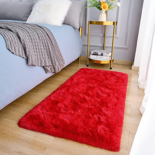 TAPETE PELUDO PIE DE CAMA ROJO